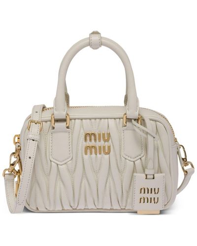 Miu Miu Logo-plaque Matelassé Leather Mini Bag - Natural