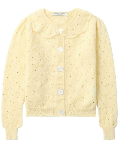 Alessandra Rich Heart-perforated Ruffled-neck Cardigan - Natural