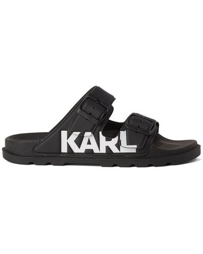 Karl Lagerfeld Kondo Tred Slippers Met Dubbele Bandjes - Zwart