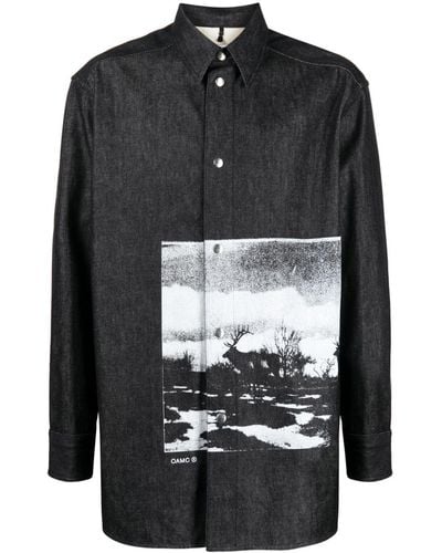 OAMC Graphic-print Cotton Shirt - Black