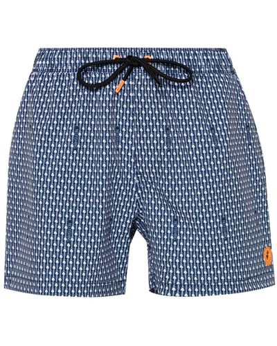 Save The Duck Ademir Fishbones-print Swim Shorts - Blue