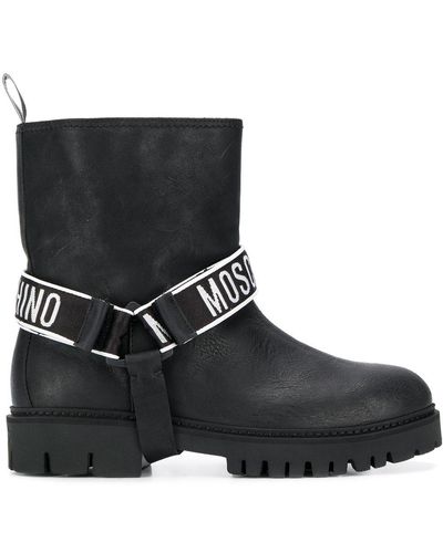Moschino Logo Band Ankle Boots - Black