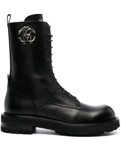 Roberto Cavalli Logo-plaque Leather Boots - Black