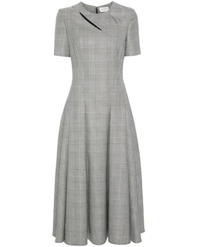 Alexander McQueen Prince Of Wales-check Wool Midi Dress - Grey