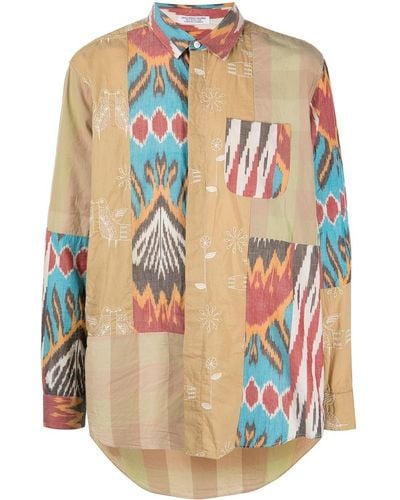 Engineered Garments Patchwork Stripe Longline Shirt - Brown