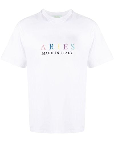 Aries Camiseta con logo bordado - Blanco