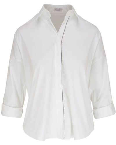 Brunello Cucinelli Monili-trim Cotton-blend Shirt - White
