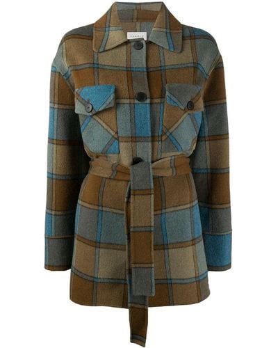 Sandro Belted Check Coat - Brown