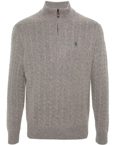Polo Ralph Lauren Pony-embroidered Cable-knit Jumper - Grey