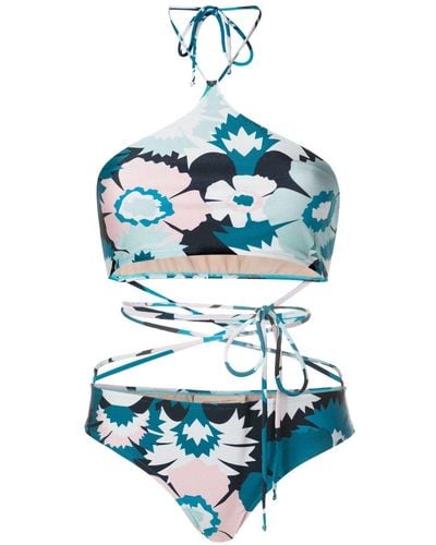 Adriana Degreas Floral-print Stretch-design Bikini - Blue