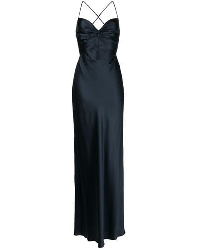 Michelle Mason Twisted-bodice Silk Gown - Blue