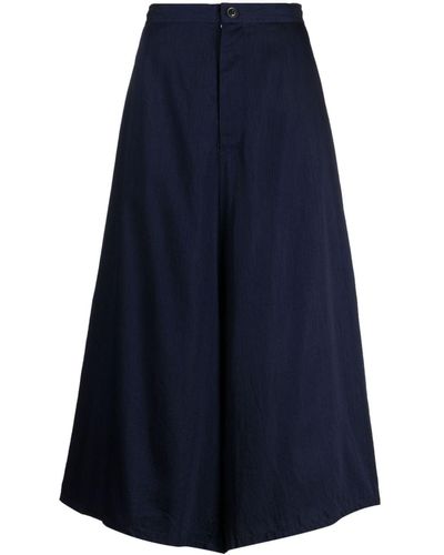 Y's Yohji Yamamoto Mid-rise Button-fastening Cropped Trousers - Blue