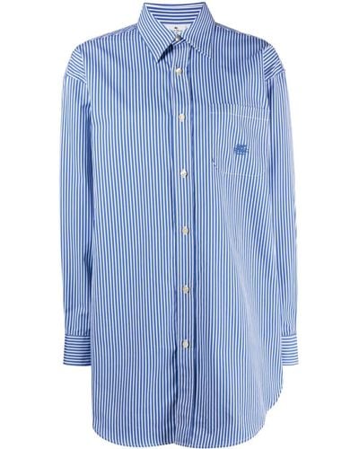 Etro Striped Logo-embroidered Cotton Shirt - Blue