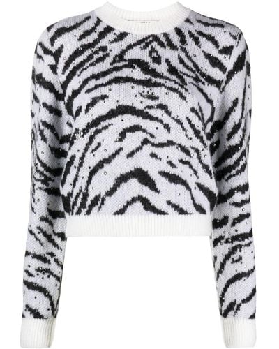 Alessandra Rich Zebra Intarsia Crystal Embellished Sweater - Black