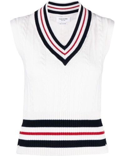 Thom Browne Rwb-stripe Cashmere Top - White