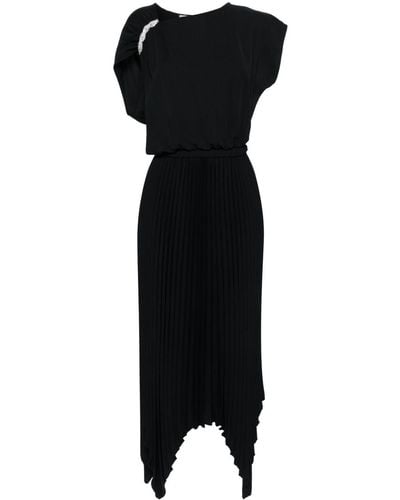Nissa Asymmetric Pleated Maxi Dress - Black