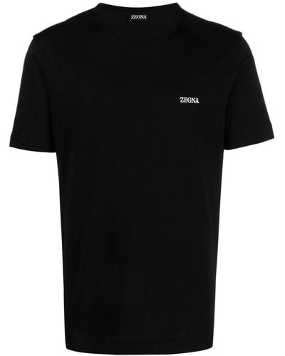 Zegna T-shirt en coton à logo brodé - Noir