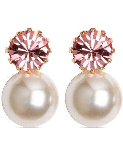 Jennifer Behr Pendientes Ines con perla y cristales - Rosa
