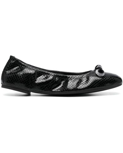 Stuart Weitzman Bow Python-print Ballerina Shoes - Black