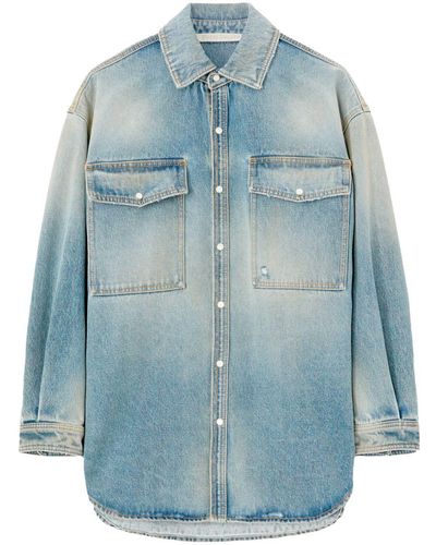 Palm Angels Camicia denim con ricamo - Blu