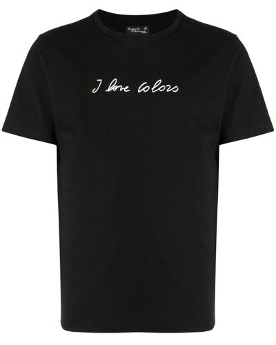 agnès b. Slogan-print Cotton T-shirt - Black