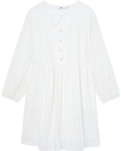 B+ AB Broderie Anglaise Long-sleeved Shift Dress - White