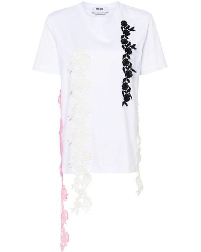 MSGM Camiseta con apliques de encaje - Blanco