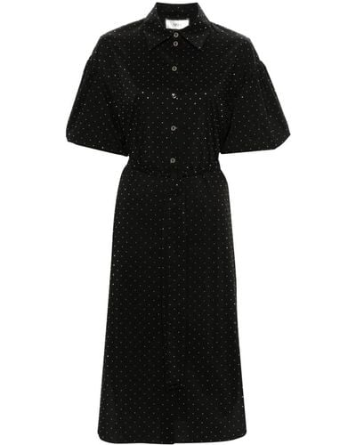 Nissa Rhinestone-embellished Midi Shirt Dress - Black