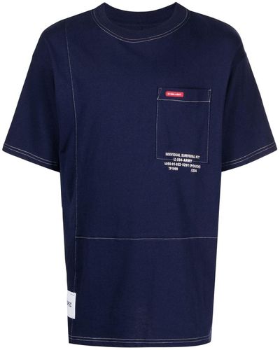 Izzue Contrast-stitching Cotton T-shirt - Blue