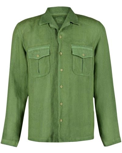 120% Lino Langärmeliges Hemd aus Leinen - Grün