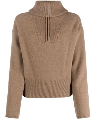 JOSEPH Half-zip Cashmere-blend Sweater - Brown