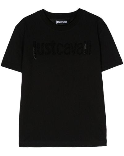 Just Cavalli Rhinestone-embellished Cotton T-shirt - Black