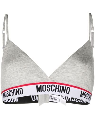 Moschino Soutien-gorge triangle à bande logo - Gris