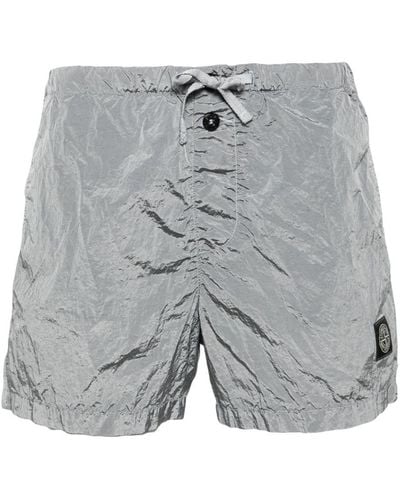 Stone Island Logo-patch Crinkled Swim Shorts - Gray