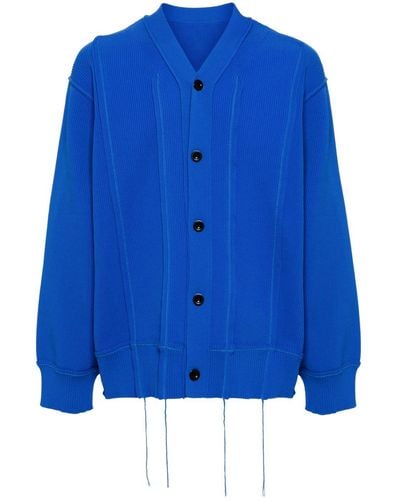 Sacai Frayed V-neck Cardigan - Blue