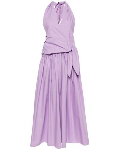 MSGM Draped-detail cotton maxi dress - Violet
