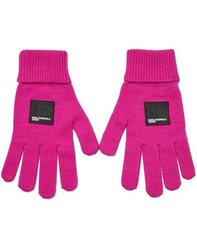 Karl Lagerfeld Logo-patch Ribbed-knit Gloves - Pink