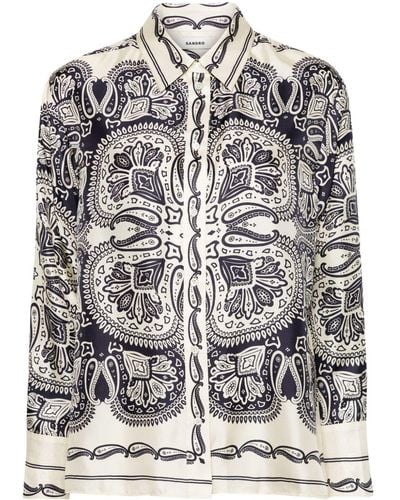 Sandro Paisley-print Silk Shirt - Grey