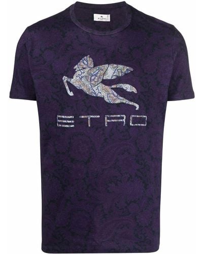 Etro ペイズリー ロゴ Tシャツ - パープル