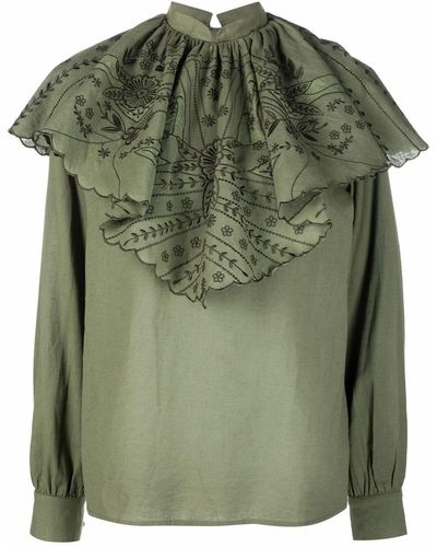 Etro Ruched Floral-embroidery Blouse - Green