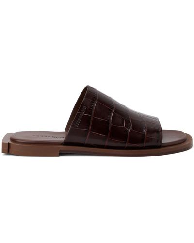 Ferragamo Crocodile-effect Leather Slides - Brown