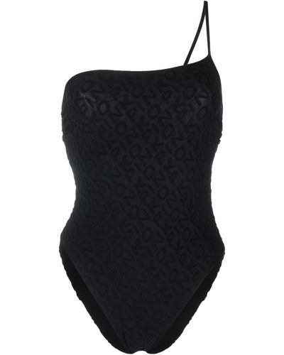 Pinko Monogram-print Single-shoulder Swimsuit - Black