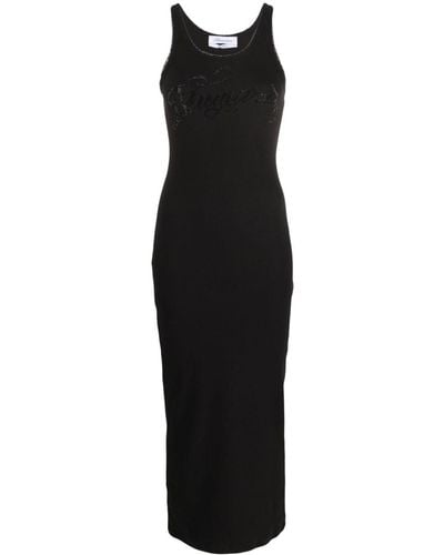 Blumarine Vestido largo con logo bordado - Negro
