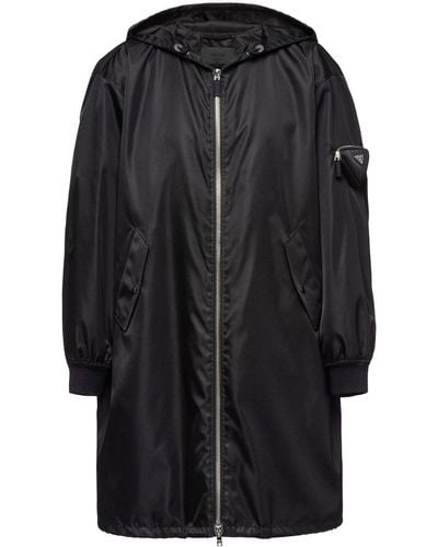 Prada Manteau zippé en nylon recyclé à capuche - Noir