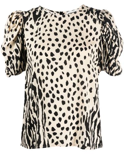 Essentiel Antwerp Leopard-print Short-sleeve Blouse - Black