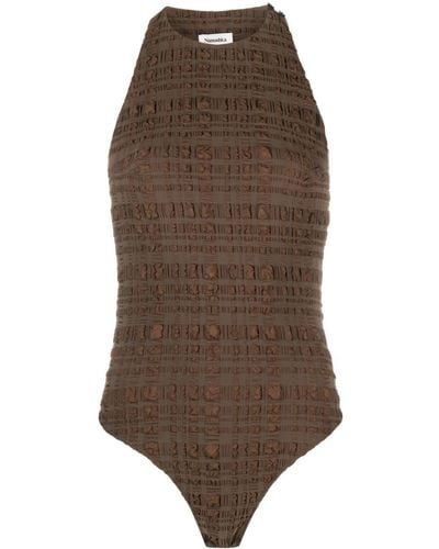 Nanushka Irina Seersucker-texture Sleeveless Bodysuit - Brown