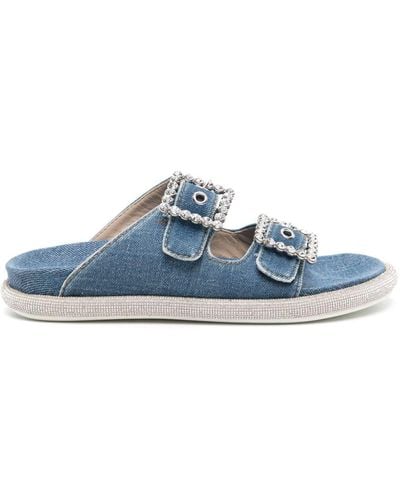 Le Silla Pool Side Crystal-embellished Buckle Slides - Blue