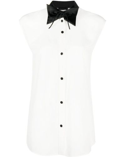 Emporio Armani Bow-collar Sleeveless Silk Shirt - White