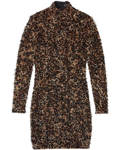 Balenciaga Cheetah-print Fringe Mini Dress - Brown