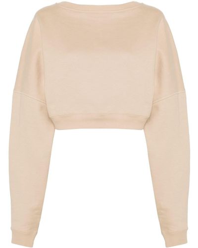 Saint Laurent Cropped-Sweatshirt mit Logo-Stickerei - Natur